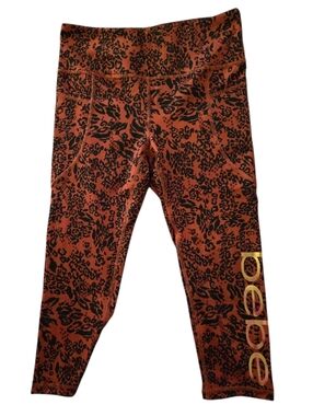 BEBE SPORT Activewear Comfort Athleisure Mocha Animal Print Capri Leggings